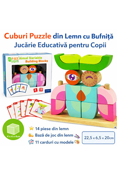 OEM Blocuri de construcție din lemn cu bufniță – Puzzle educativ