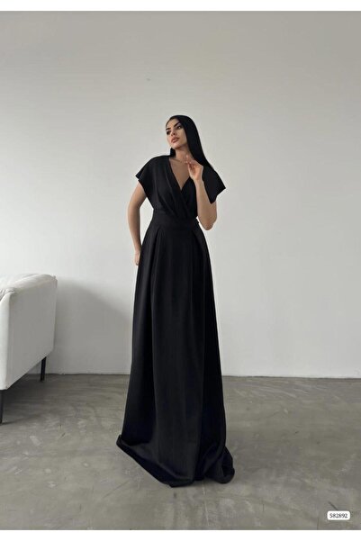 Modafeminen Black Double-Breasted Collar Long Evening Dress 582892