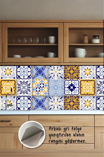 Piksel Grafik Patchwork Plavo-žuta pločica naljepnica – Samolepljiva kuhinjsk...