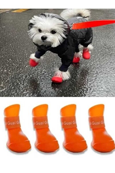 Dalian Home Silikon Su Geçirmez Kedi Köpek Ayakkabısı Turuncu S Beden