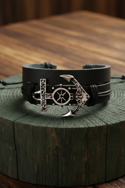 AB Takı Marine Anchor Design 2Pcs Real De Leather İ Leather İk Genuine De Leather İ Leather İk