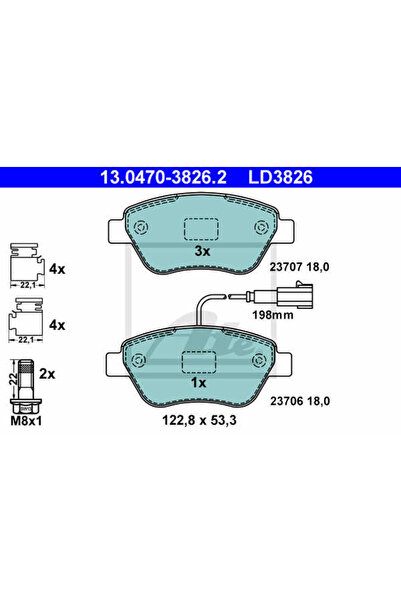 Ate Σετ τακάκια φρένων, δισκόφρενο 13.0470-3826.2
