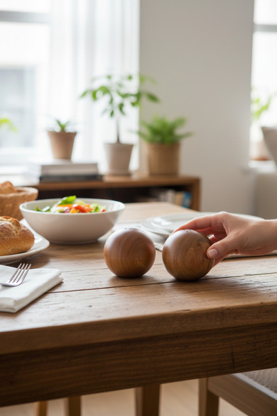 Akayev Acacia 2-Piece Ball Salt Shaker-Pepper