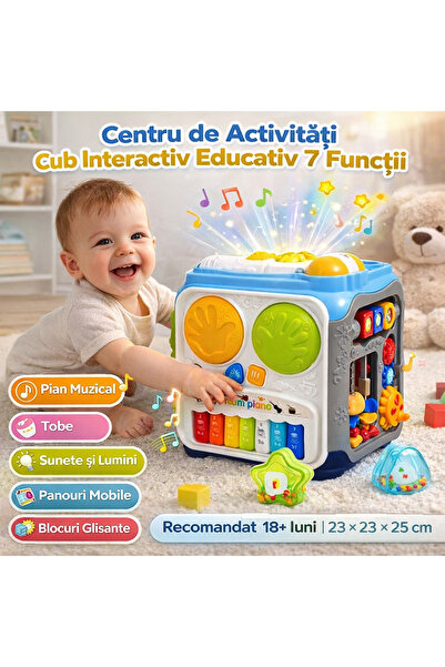 OEM Cub de activități interactiv pentru bebeluși – Jucărie de învățare cu 7 f...