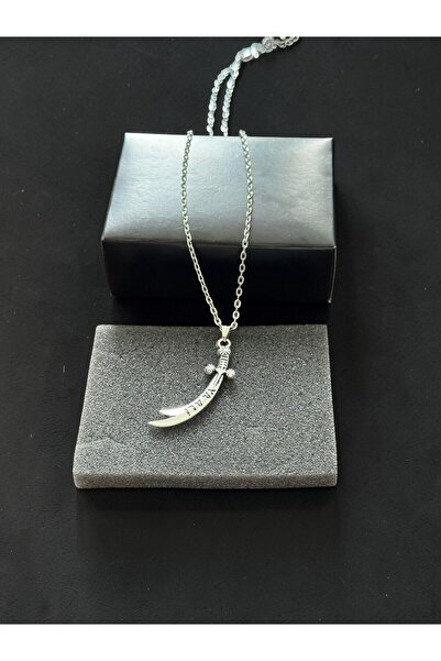 BEKAZEN Hz. Ali Kılıcı Zülfikar Kolye Çelik Zincirli Ya Ali Yazılı Kılıç Koly...