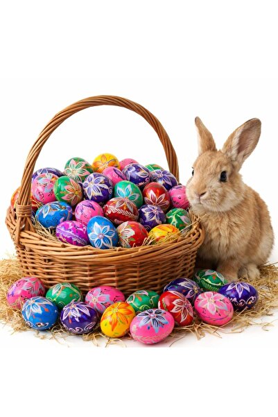 Issa 10 Traditional Decorative Wooden Easter Eggs 9x7cm, Floral Pattern, Diff...