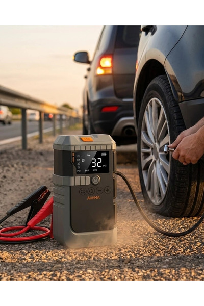 Epilons Araç Akü Takviye Powerbank Lastik Şişirme Kompresörü Led Işıklı Çok F...