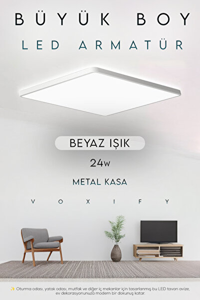 Saule 30x30 cm Beyaz Kasa Büyük Boy 24W Led Panel Avize Armatür Salon Banyo B...