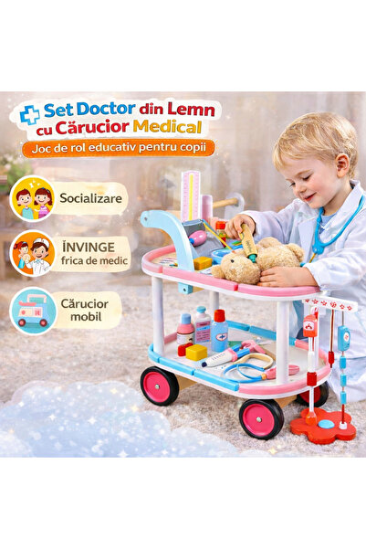 OEM Cărucior medical din lemn, set de joacă pentru doctor, pentru copii