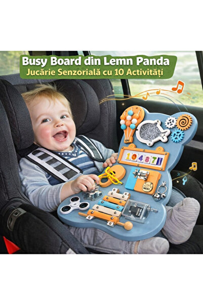 OEM Tablă de lucru din lemn cu panda – 10 activități senzoriale