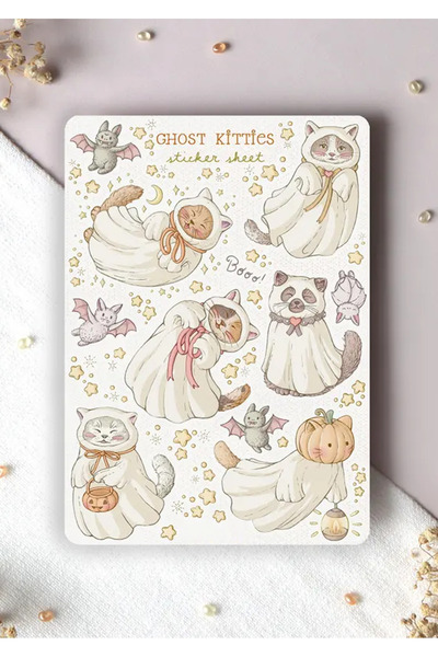 LABELOVE Ghost Kitties Sevimli Hayalet Kedi Sticker Seti – A5 Planner & Defte...