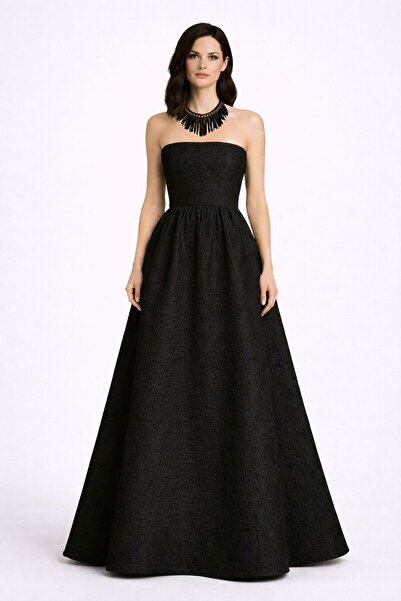 ALYEL NAKER Textured Black Brocade Strapless Stylish Maxi Dress