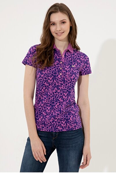 U.S. Polo Assn. Γυναικείο μπλουζάκι με λαιμόκοψη σε βιολετί πόλο