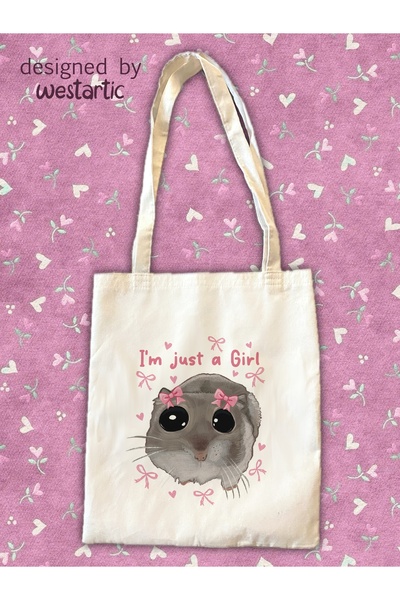 westartic Sad Üzgün Hamster Just a Girl Bez Tote Kumaş Çanta
