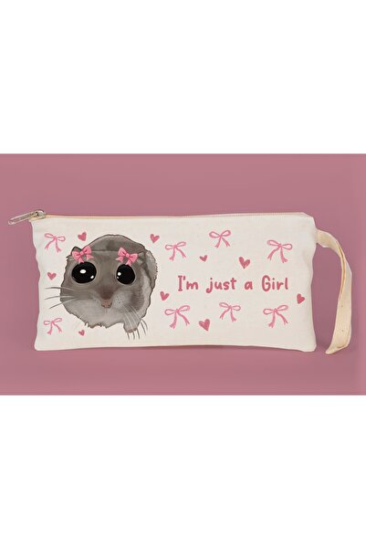 westartic Sad Üzgün Hamster Just a Girl Kalemlik Mini Makyaj Çantası