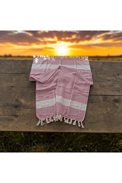 TooHot Women's Light Pink Cotton Piece Striped Detail Tasseled Peshtemal Bath...