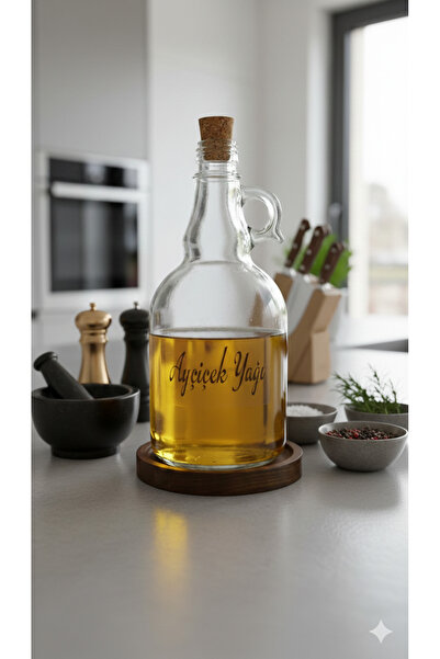 Dia Transparent 1000 ml Glass Oil Pot & Oil Dispenser with Label and Wooden S...