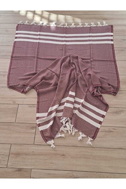 TooHot Women's Burgundy Cotton Pcs Striped Detail Tasseled Peshtemal Bath Bea...