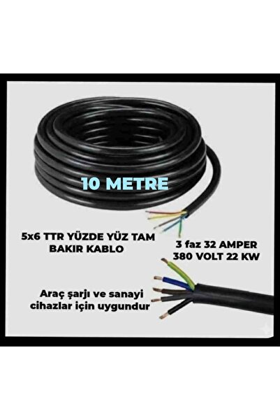 HES KABLO 5X6 TTR YÜZDE YÜZ TAM BAKIR KALIN KABLO (TRİFAZE ARAÇ ŞARJI İSTASYO...