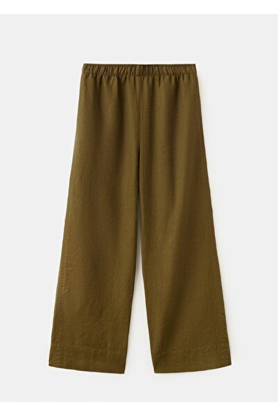 MANGO Woman Düz kesim keten pantolon