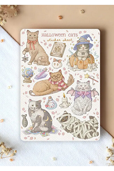 LABELOVE Halloween Cats Sticker Seti A5 – Cadılı Kedi Temalı Dekoratif Sticker
