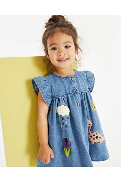 Kız Çocuk Baskılı Denim Elbise