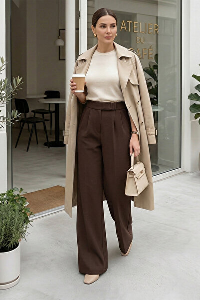 MODAQU Sa džepovima Hlače sa čičak trakom na nogavicama - Smeđe