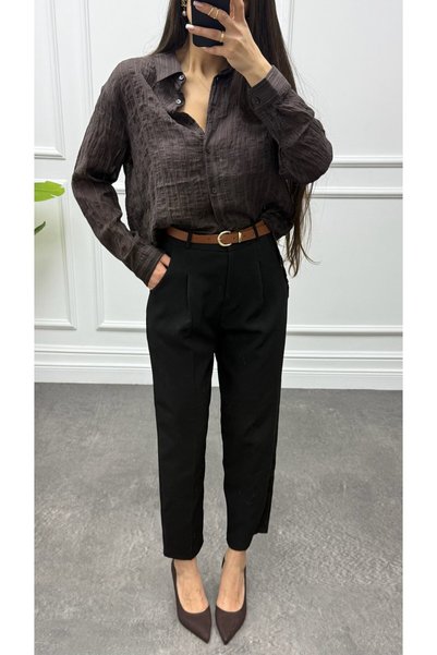 CurcunaShop Women's Sheer Glittery Stripe Detail Oversized Shirt