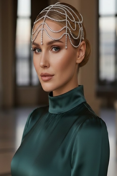 CAŞ DEKORASYON Silver Color Stone Hair Accessory Henna Accessory