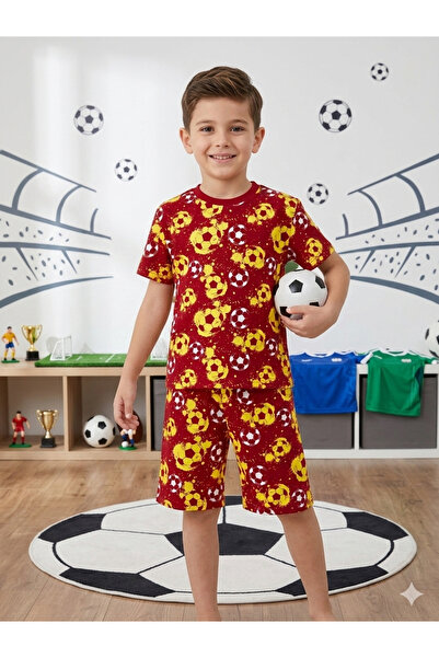 Aselin Kids Boy's Football Ball Patterned Summer Set with Shorts