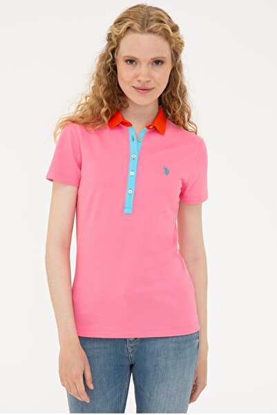 U.S. Polo Assn. Γυναικείο μπλουζάκι με λαιμόκοψη ροζ Basic Polo