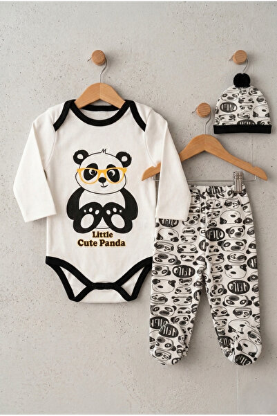 Yumak Bebek Ürünleri %100 Pamuk Bebek Takım 3’lü Çıtçıtlı Badi + Şapka Animal...