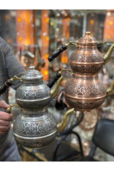 Maraş Bakırcılık - 3 Litre 1.0 mm Kalın Bakır El Yapımı Çaydanlık – Içi Kalay...