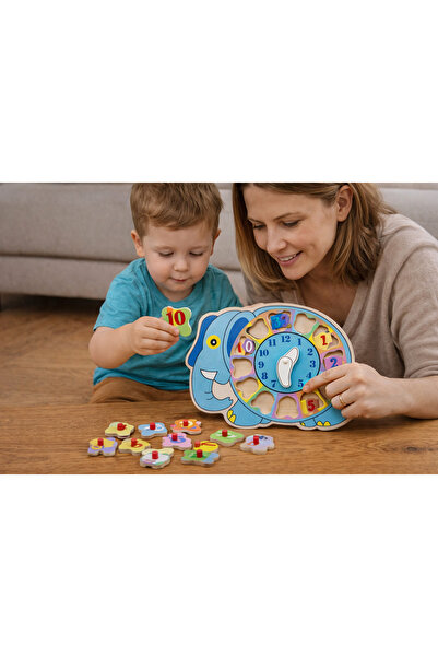 Montessori Ahşap Fil Saati & Sayılar Puzzle