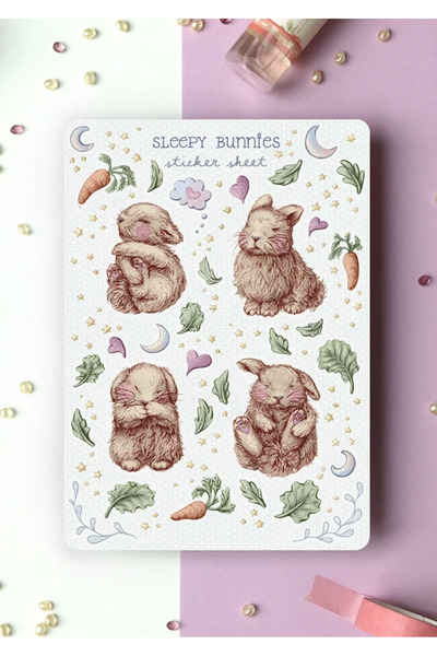 LABELOVE مجموعة ملصقات سليبي بانيز A5 - ملصقات زخرفية بتصميم أرانب لطيفة