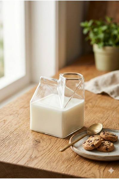 Homerest Milk Box Shaped Borosilicate Heat-Resistant Glass Milk Jug and Cream...