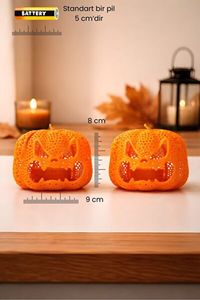 Printorium 2'li Cadılar Bayramı Balkabağı Tealight Mumluk Seti – Pilli Mumlu ...