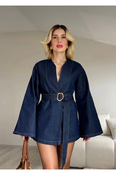 Ekim Store Kimono Belt Li Oversized Denim Jacket