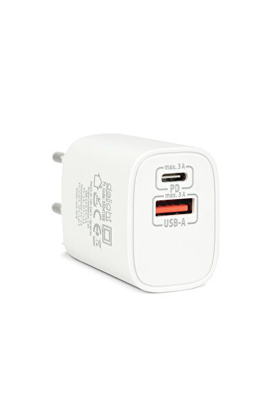 DELIGHT USB + Type-C PD20W fast charging power adapter - white