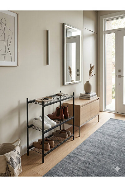 Minimal Home 3 Raflı Metal Ayakkabılık/Portmanto