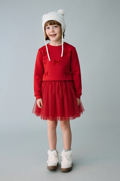 Two Sisters Kırmızı Sweat Detaylı Tütü Elbise