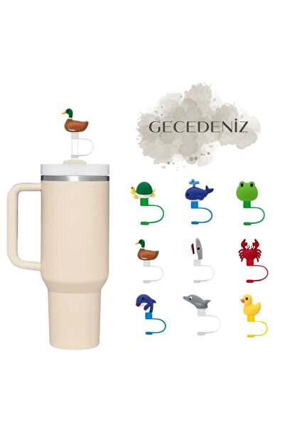 GECEDENİZ Pipet Tıpası Termos Uyumlu Üç Boyutlu Yeşil Ördek