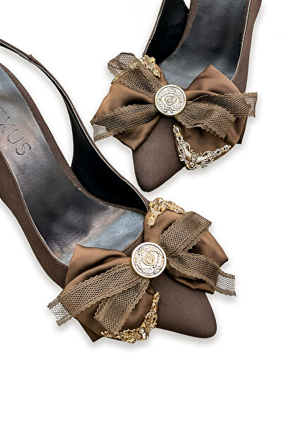 Elexus Γυναικείο σατέν φιόγκο με χρυσή αγκράφα και λεπτομέρεια στιλέτο