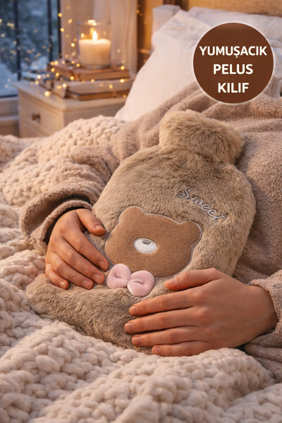 MEDUSHOP Peluş Ayıcıklı Sıcak Su Torbası 1 Litre Kahverengi – Yumuşak Kılıflı...