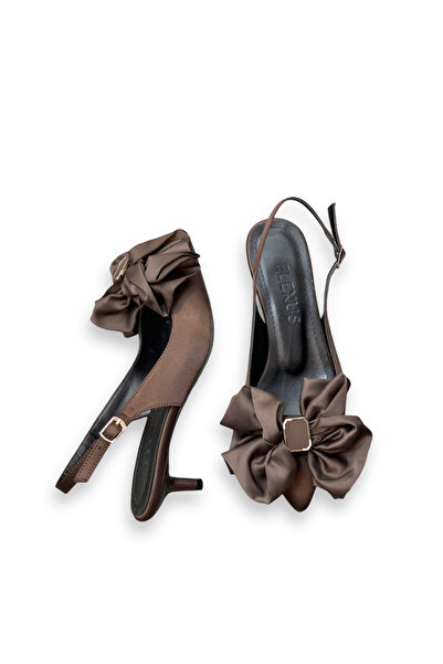 Elexus Γυναικείο σατέν φιόγκο με χρυσή λεπτομέρεια και μεσαίο τακούνι στιλέτο