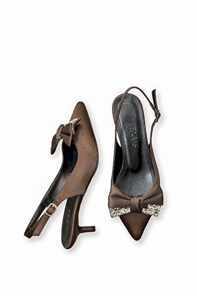 Elexus Γυναικείο σατέν στιλέτο με λεπτομέρεια από κορδέλα και μεσαίο τακούνι