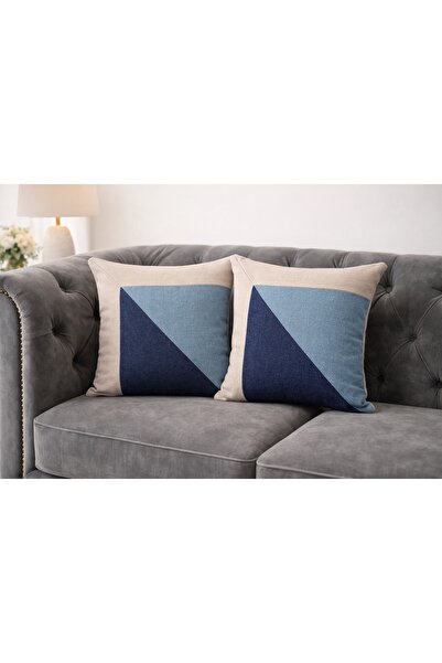 Faralya Life %70 Pamuk %30 Polyester Parçalı 2 li Kırlent Kılıfı 45x45 cm – Dekoratif Koltuk Yastık Kılıfı Modern Salon Dekoru