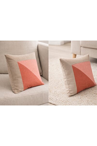 Faralya Life %70 Pamuk %30 Polyester Parçalı 2 li Kırlent Kılıfı 45x45 cm – Dekoratif Koltuk Yastık Kılıfı Modern Salon Dekoru