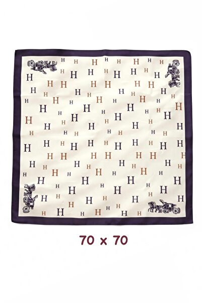 Vanelia وشاح مينيمال إتش منقوش من الساتان – 70×70 سم