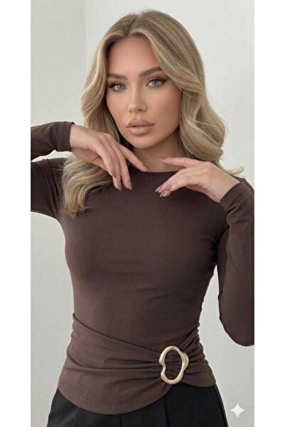 Lufthimm New Model Women's t Buckled Waist Detailed Sandy Long Sleeve Blouse ...